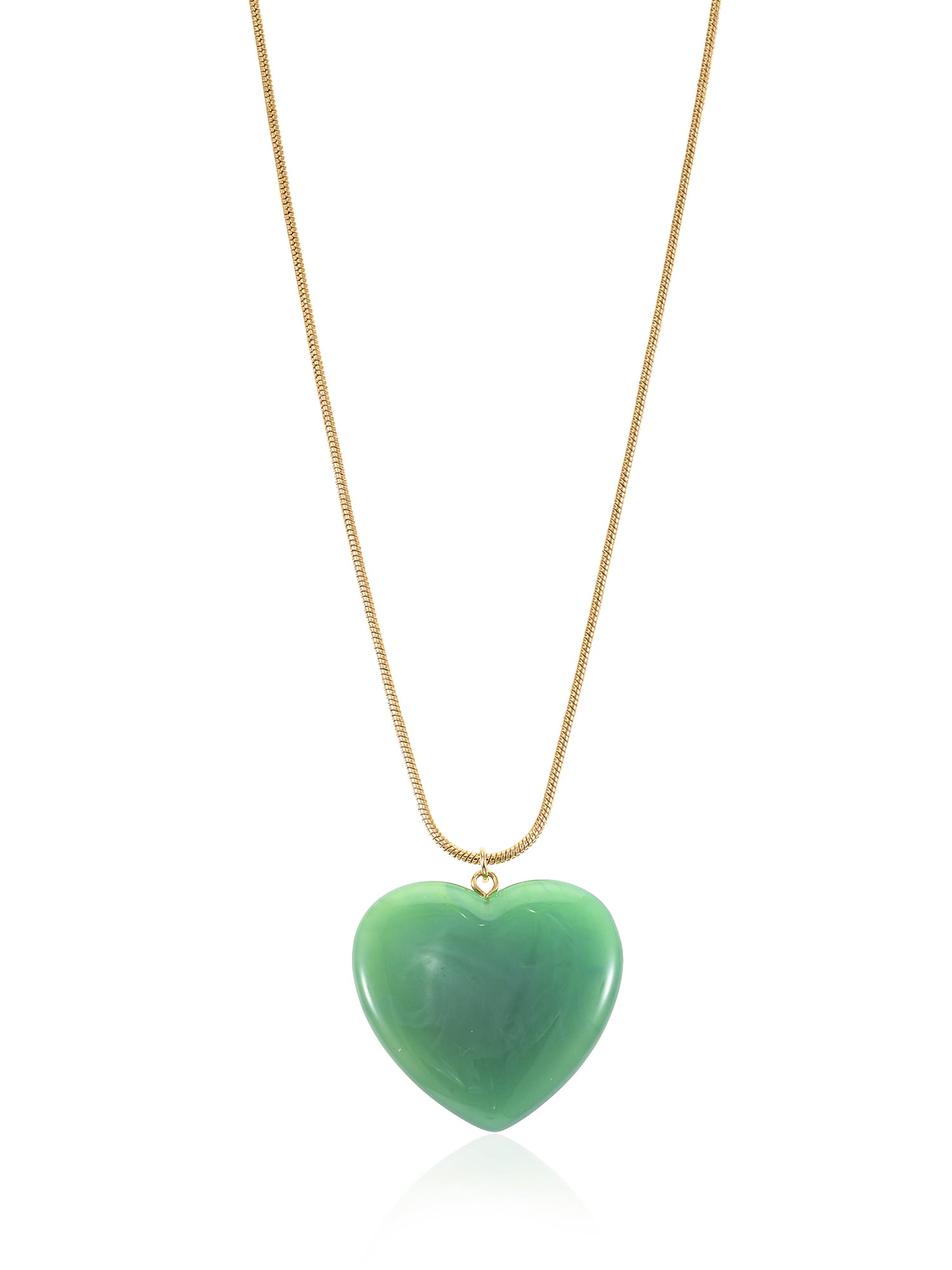 Time and Tru Goldtone Jade Green Heart Motif Necklace, 1 Piece