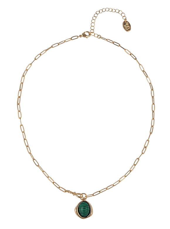 Goldtone Malachite Round Pendant Necklace