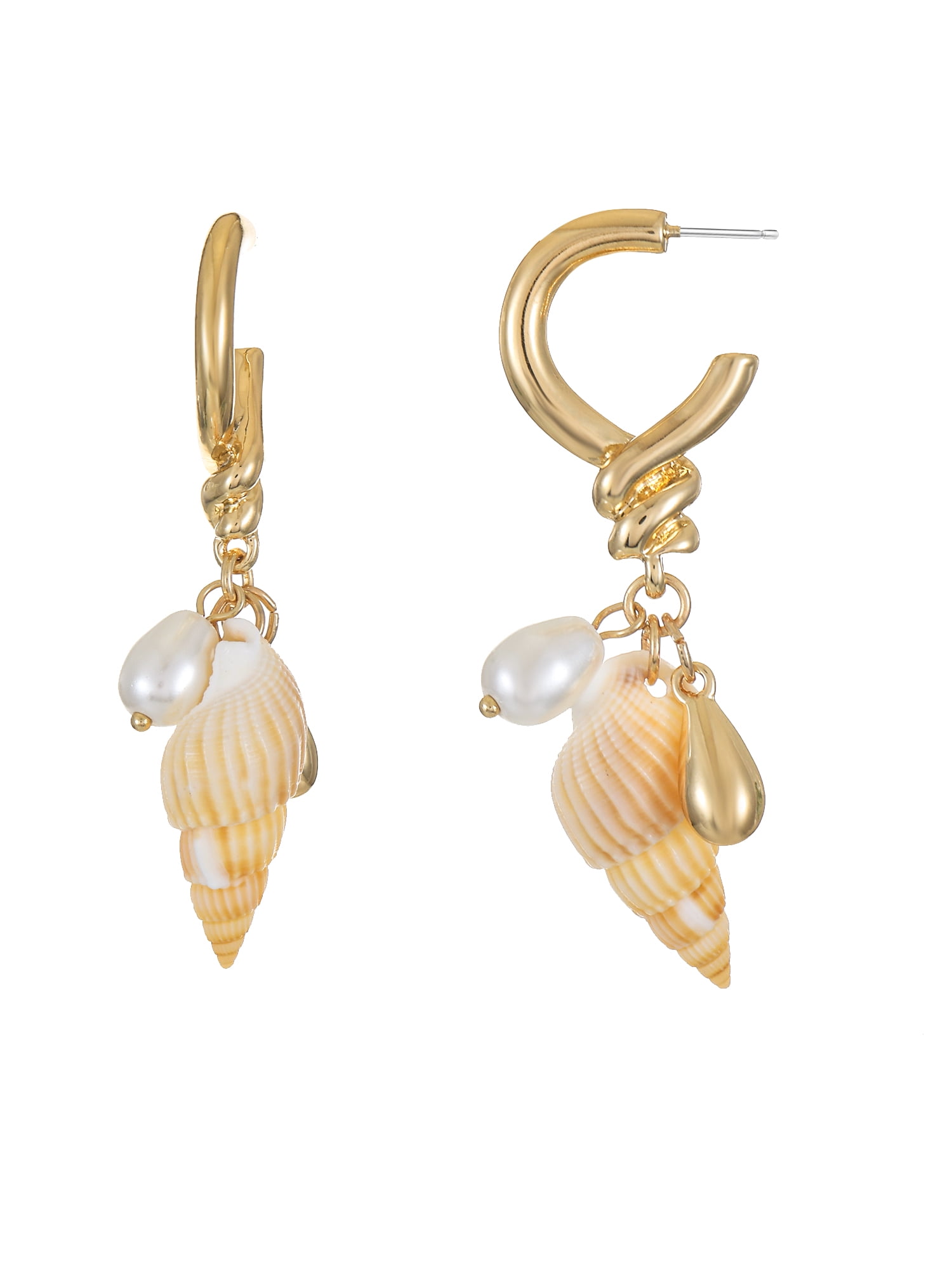 Time and Tru Goldtone Mini Hoop with Shell Charms, 1 Pair