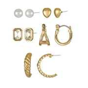 TIME AND TRU Goldtone Multi Earring Set, 5 Pairs, Initial A