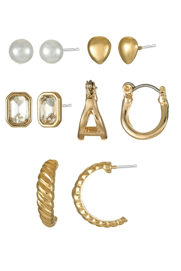 Goldtone Multi Earring Set, 5 Pairs, Initial A