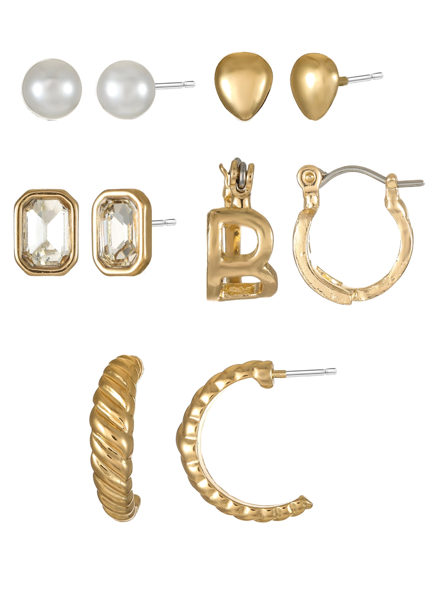 Time and Tru Goldtone Multi Earring Set, 5 Pairs, Initial B