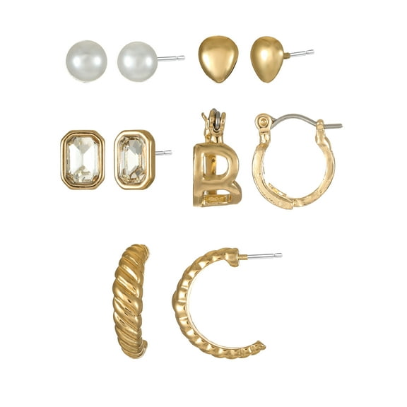 Time and Tru Goldtone Multi Earring Set, 5 Pairs, Initial B