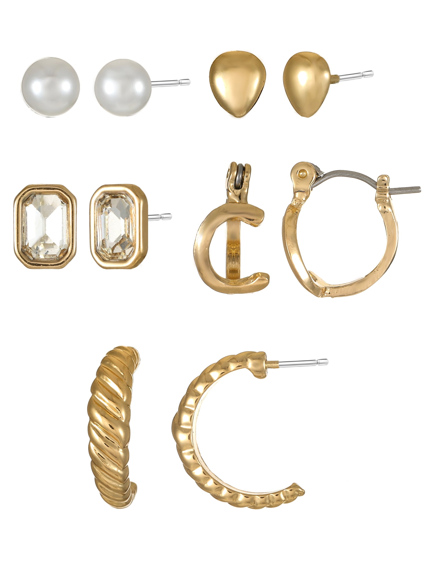 Time and Tru Goldtone Multi Earring Set, 5 Pairs, Initial C