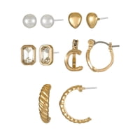 5-Pair Time and Tru Goldtone Multi Earring Set (Character:C)