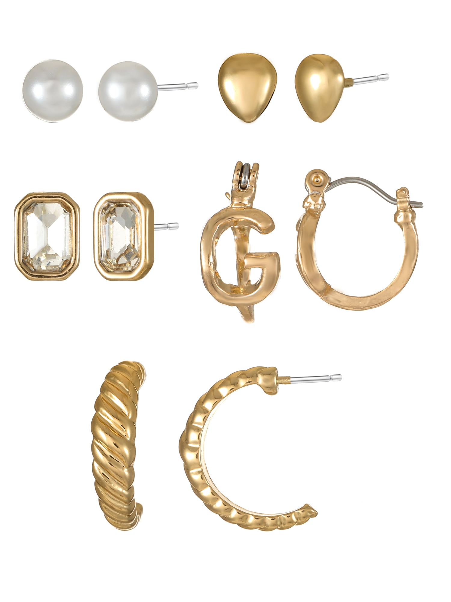 Time and Tru Goldtone Multi Earring Set, 5 Pairs, Initial G