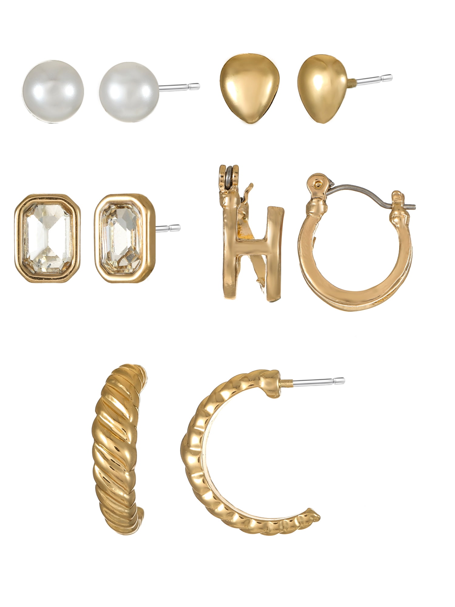 Time and Tru Goldtone Multi Earring Set, 5 Pairs, Initial H