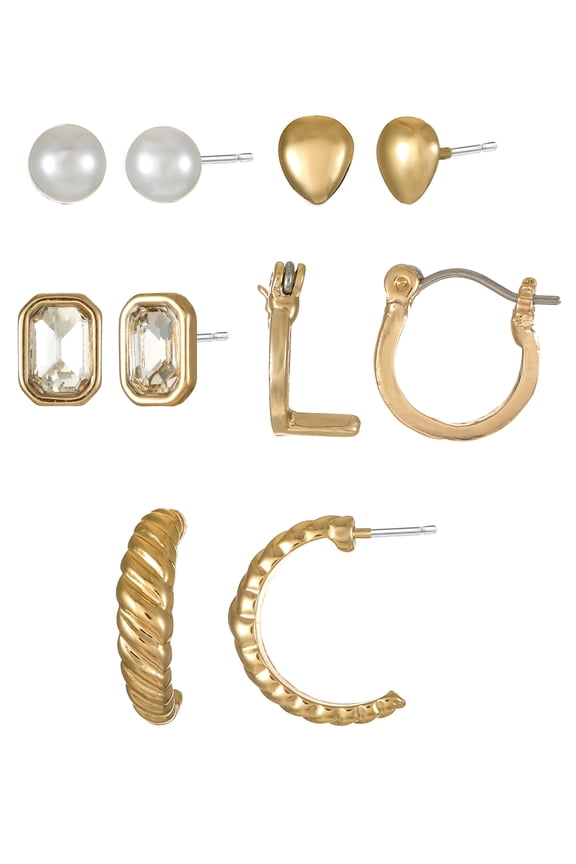 Goldtone Multi Earring Set, 5 Pairs, Initial L