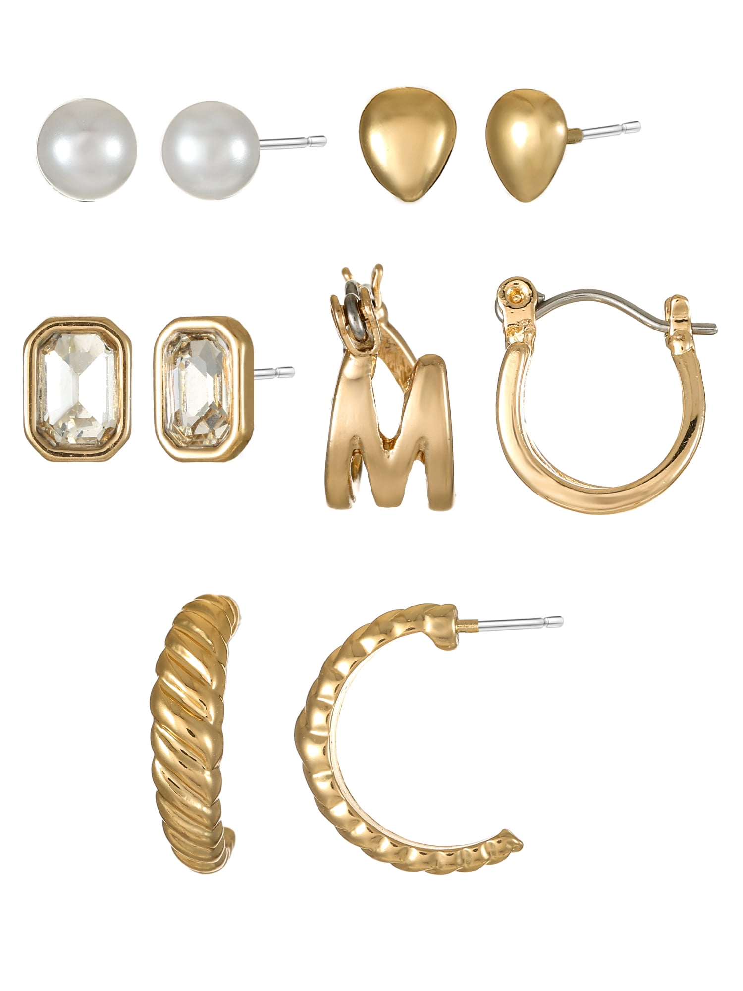 Time and Tru Goldtone Multi Earring Set, 5 Pairs, Initial M