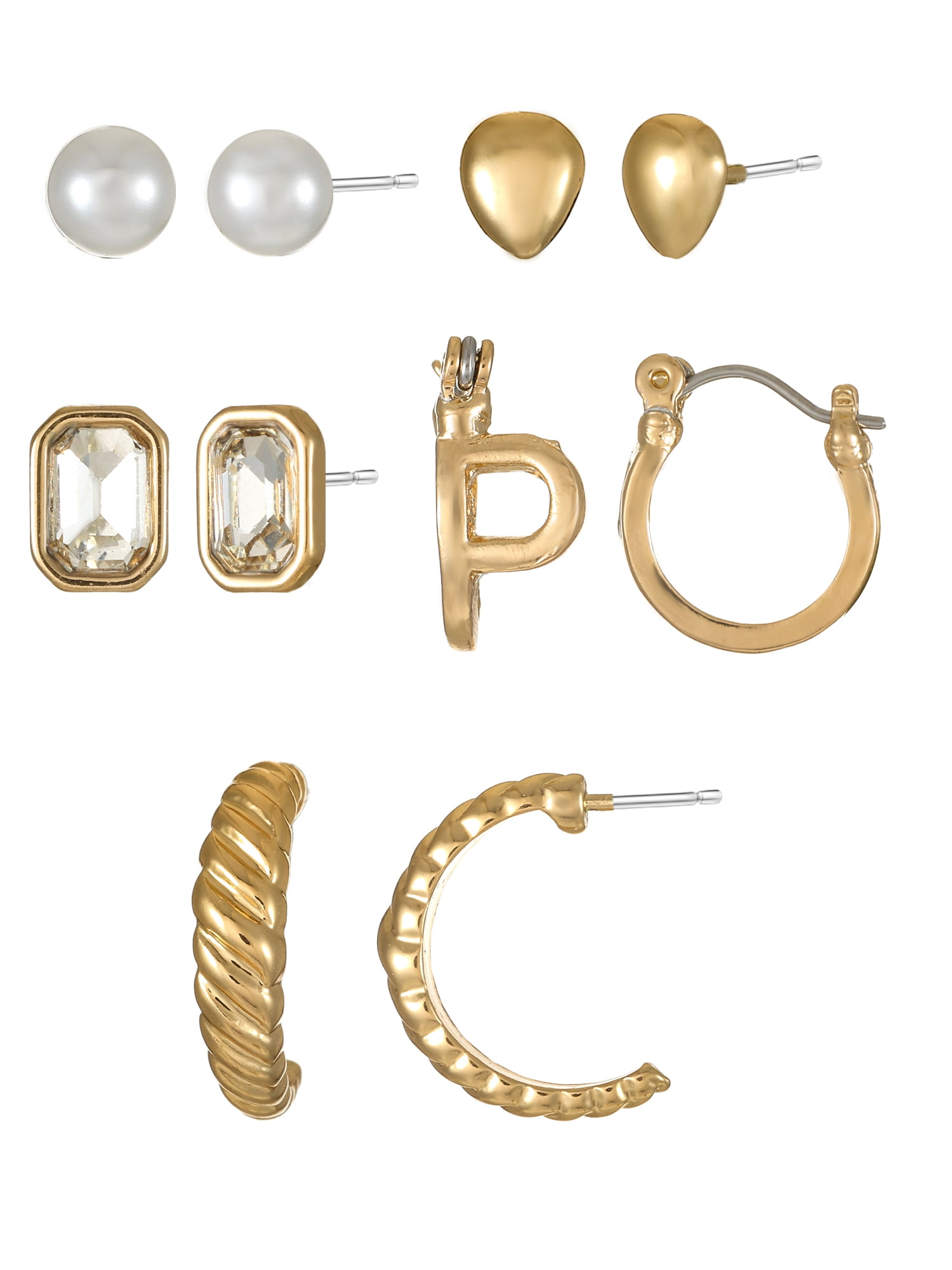 Time and Tru Goldtone Multi Earring Set, 5 Pairs, Initial P