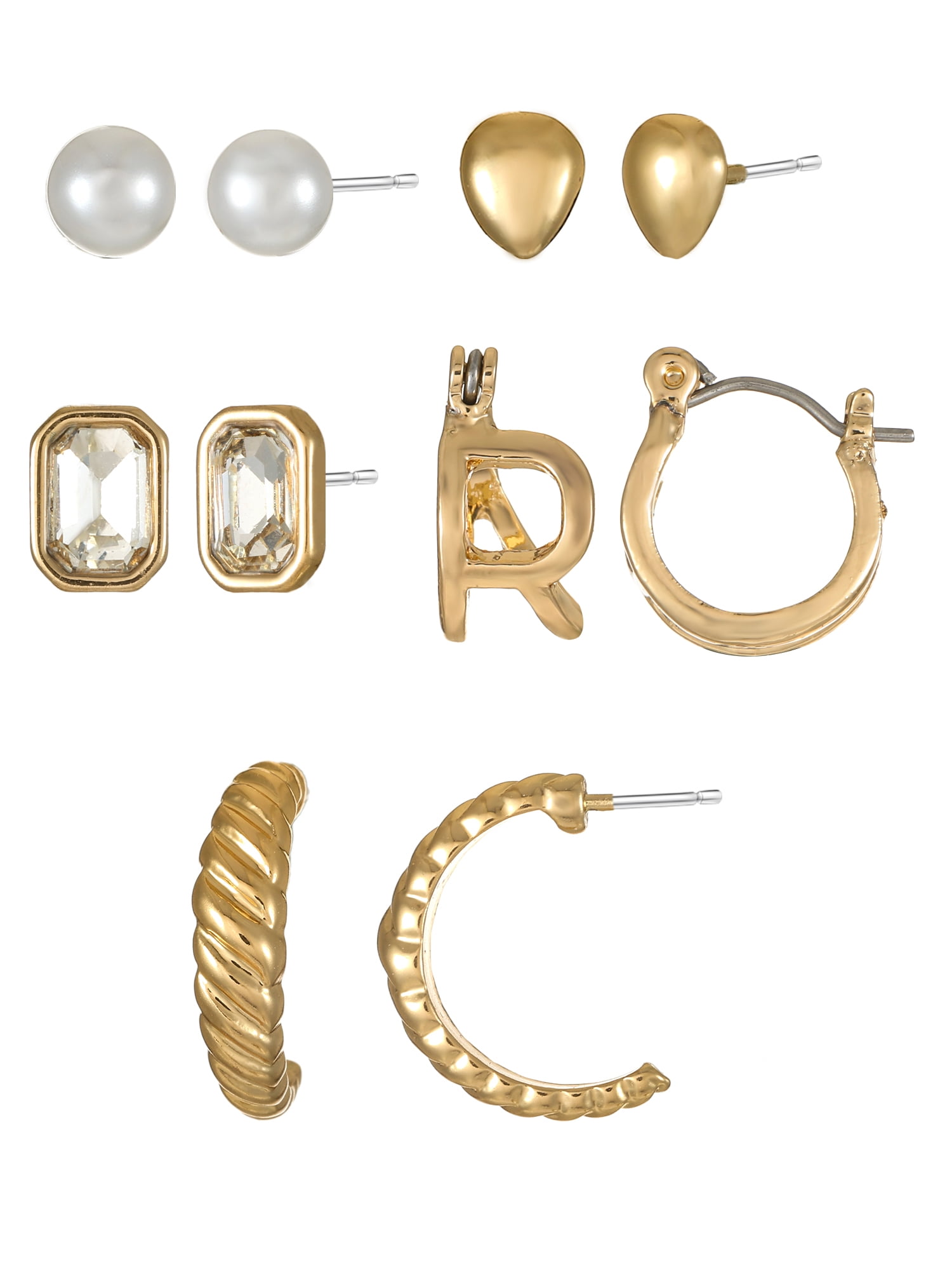 Time and Tru Goldtone Multi Earring Set, 5 Pairs, Initial R
