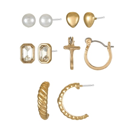Time and Tru Goldtone Multi Earring Set, 5 Pairs, Initial T