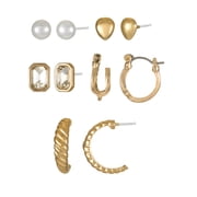 Goldtone Multi Earring Set, 5 Pairs, Initial U