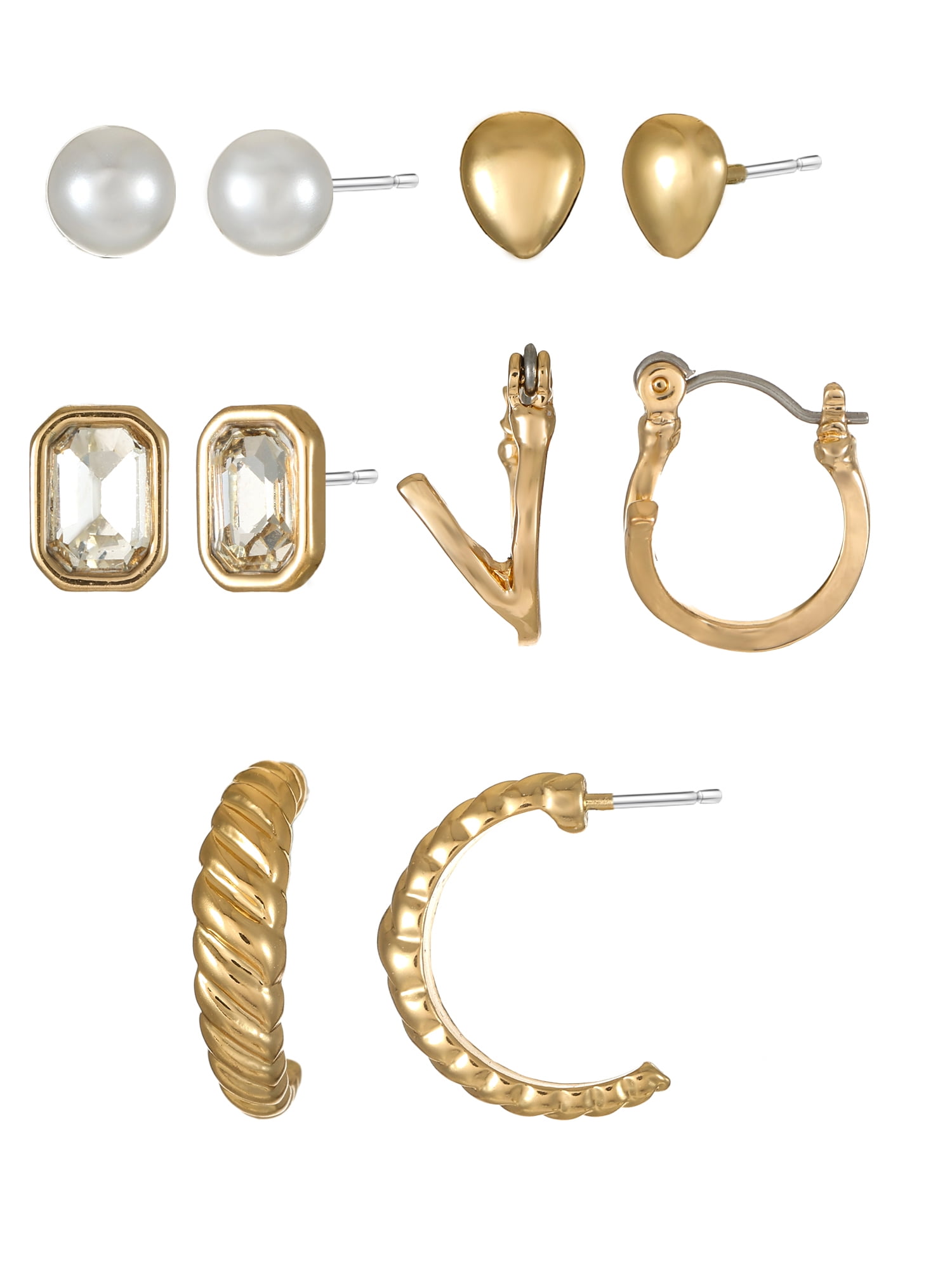 Time and Tru Goldtone Multi Earring Set, 5 Pairs, Initial V