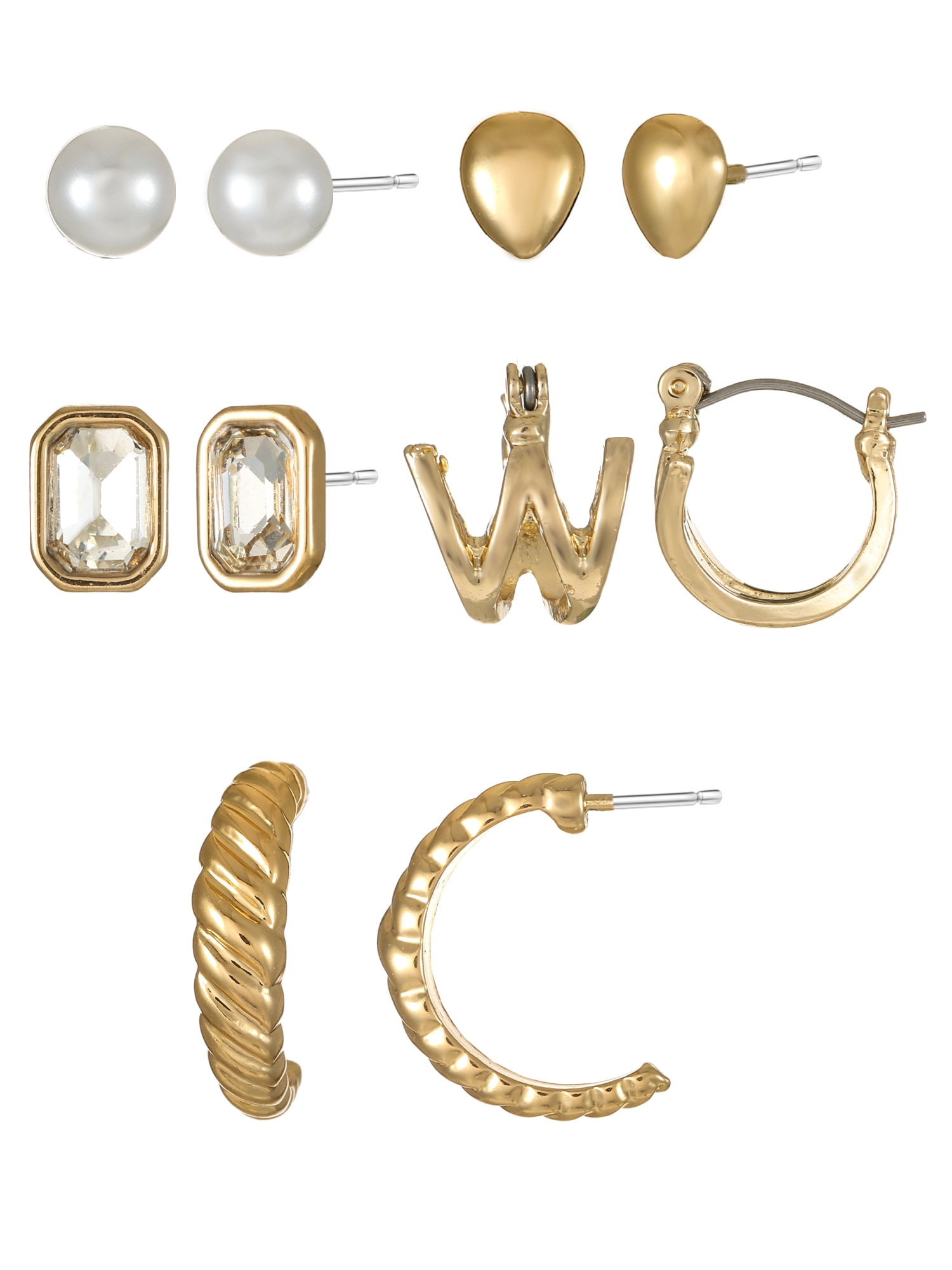 Time and Tru Goldtone Multi Earring Set, 5 Pairs, Initial W
