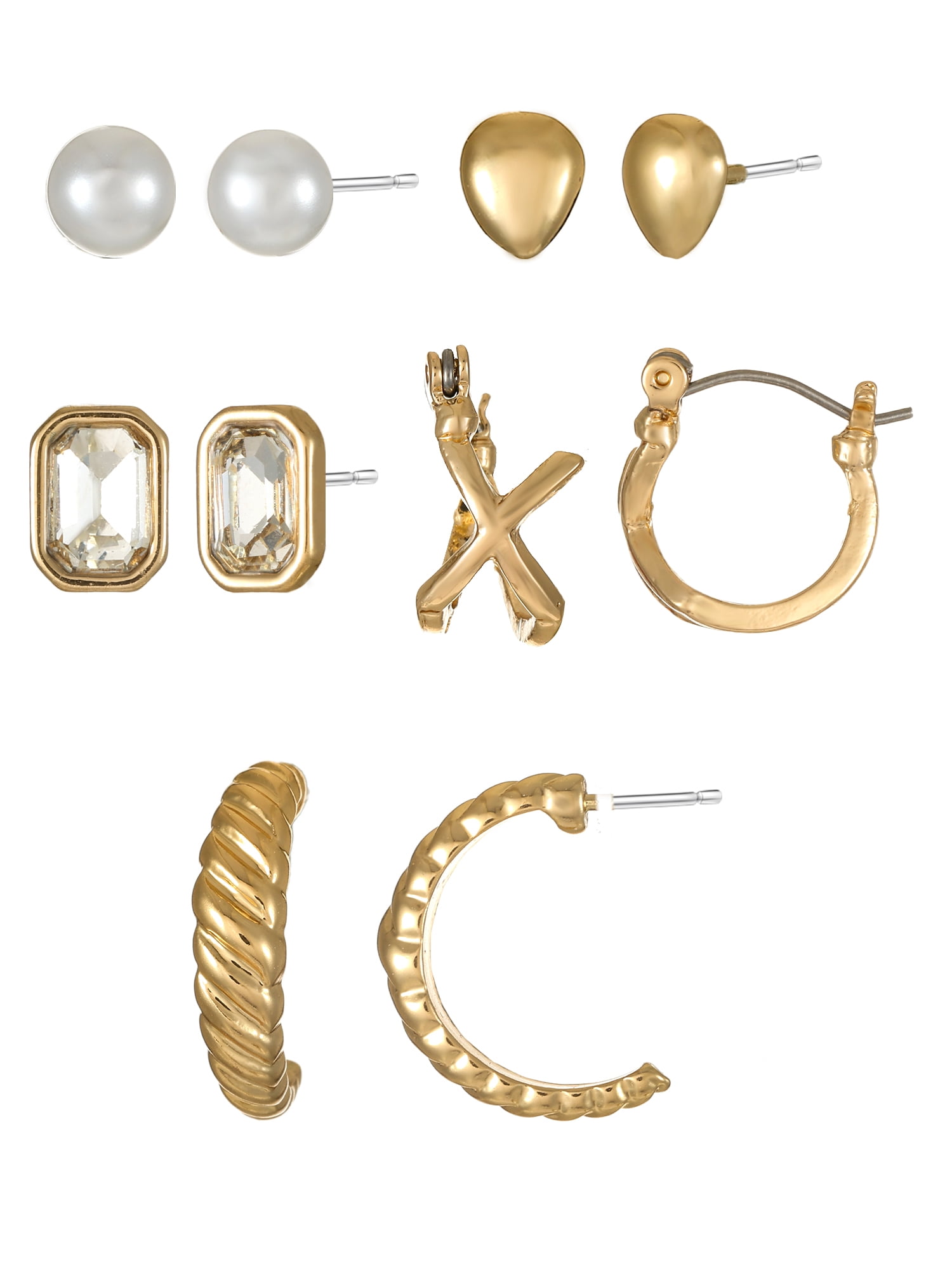 Goldtone Multi Earring Set, 5 Pairs, Initial X