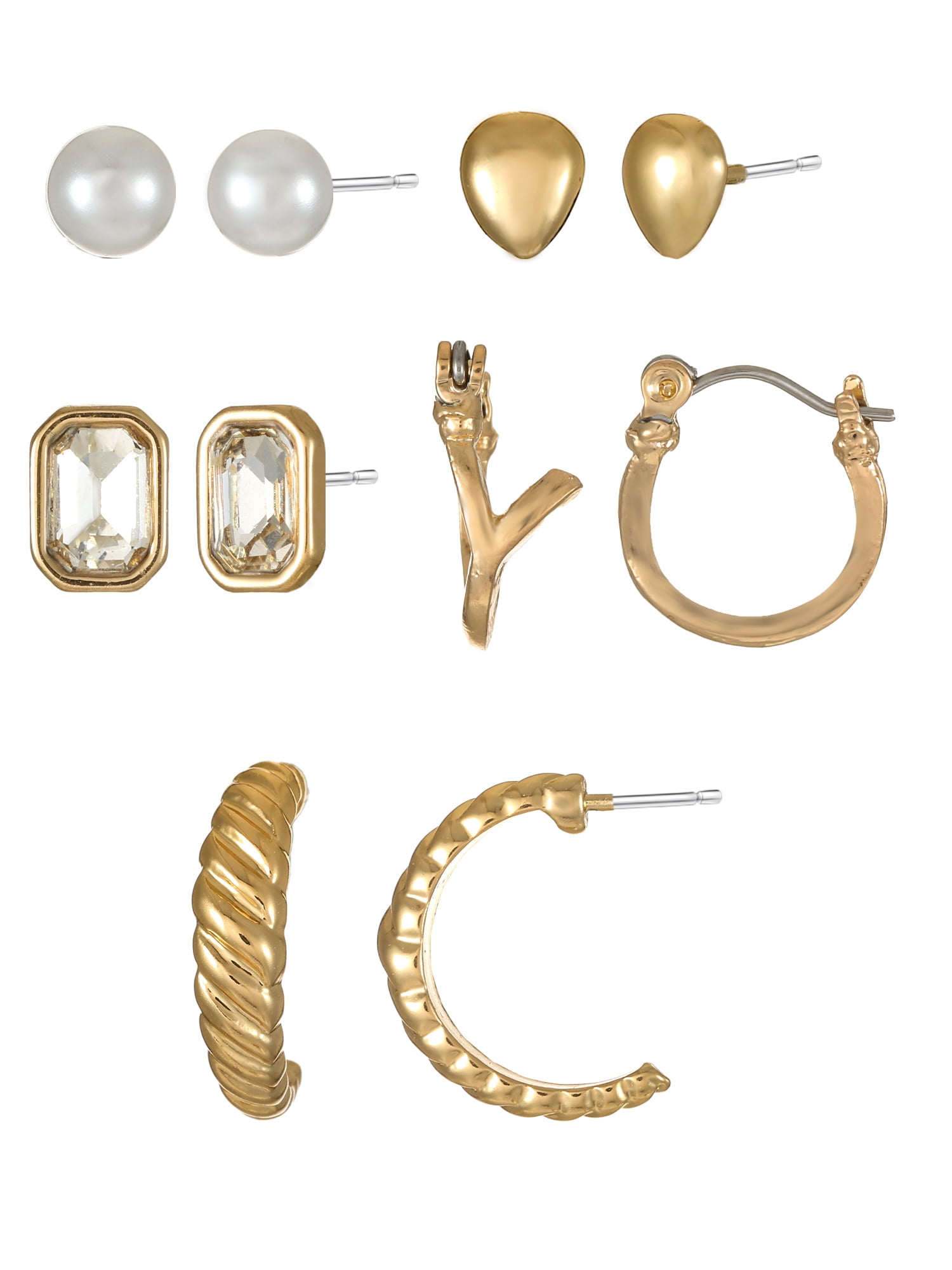 Goldtone Multi Earring Set, 5 Pairs, Initial Y