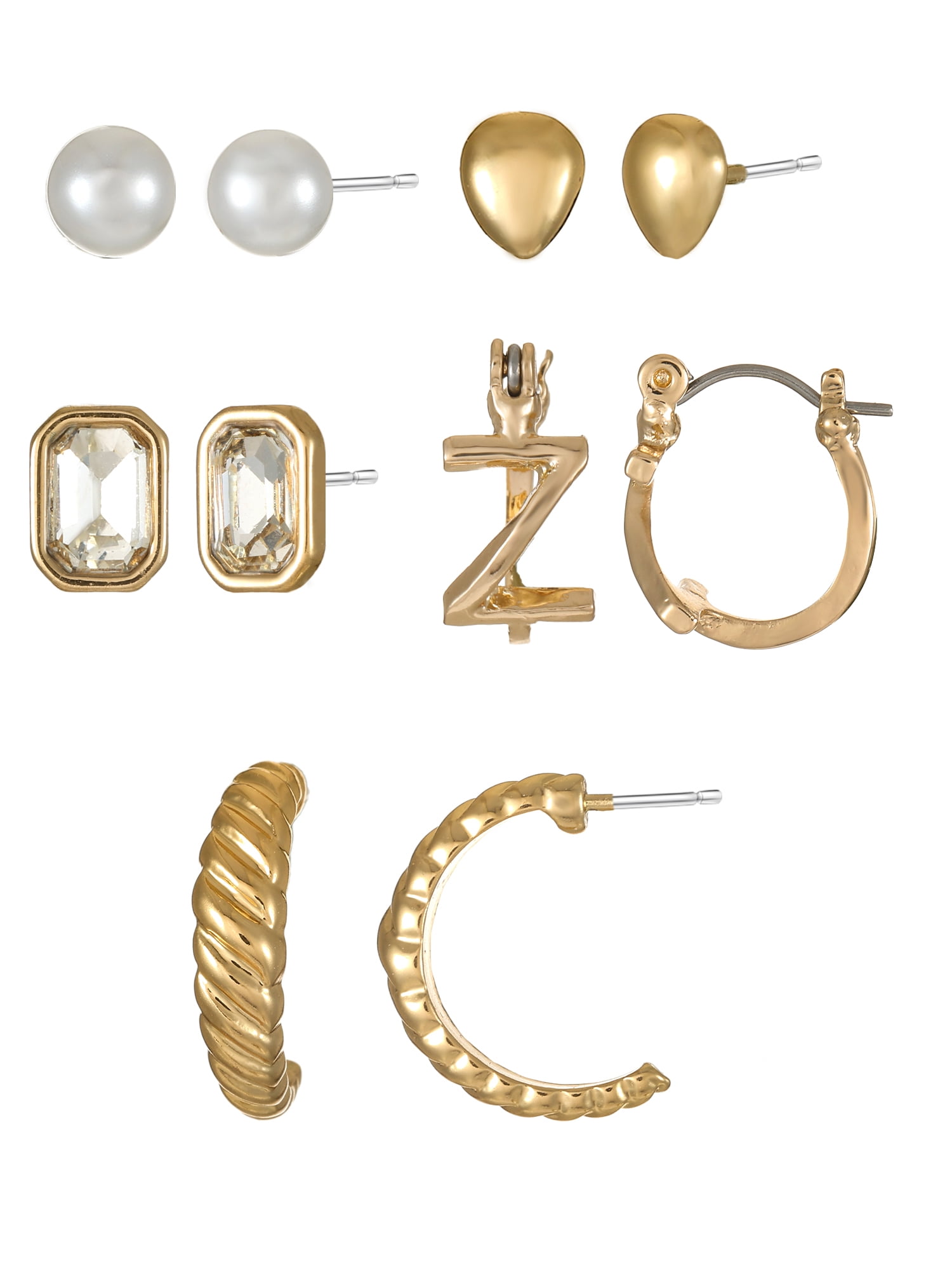 Time and Tru Goldtone Multi Earring Set, 5 Pairs, Initial Z