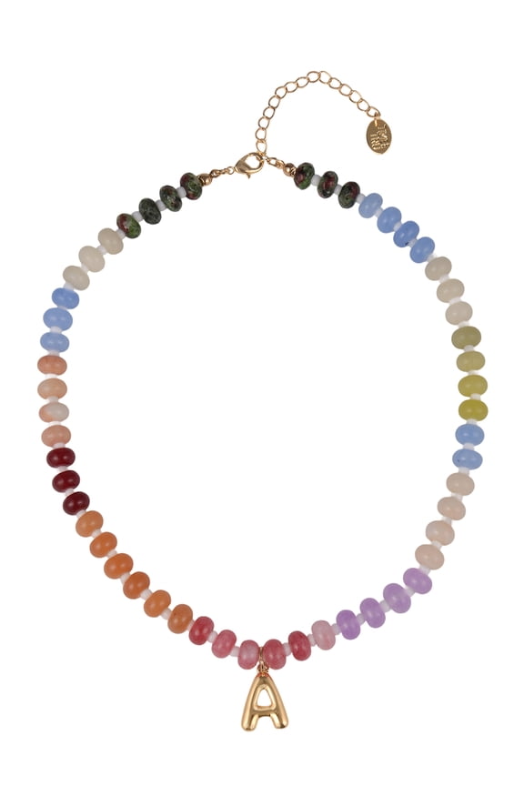 Goldtone Multicolored Bead Initial "A" Necklace