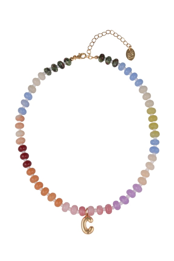 Goldtone Multicolored Bead Initial "C" Necklace