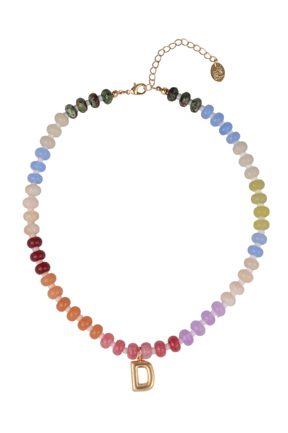 Goldtone Multicolored Bead Initial "D" Necklace