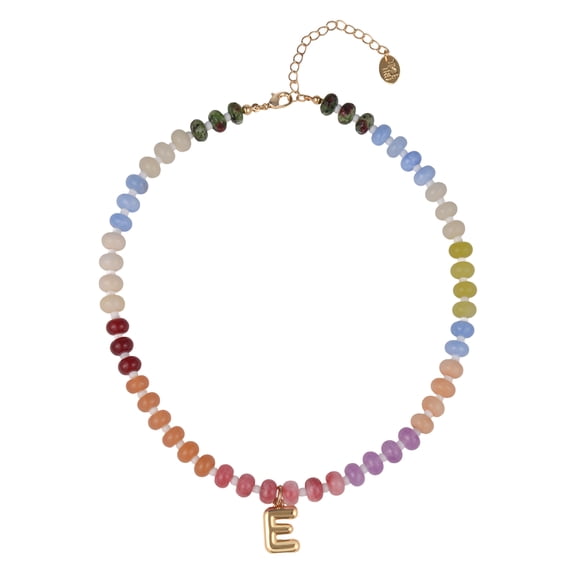 Time and Tru Goldtone Multicolored Bead Initial "E" Necklace