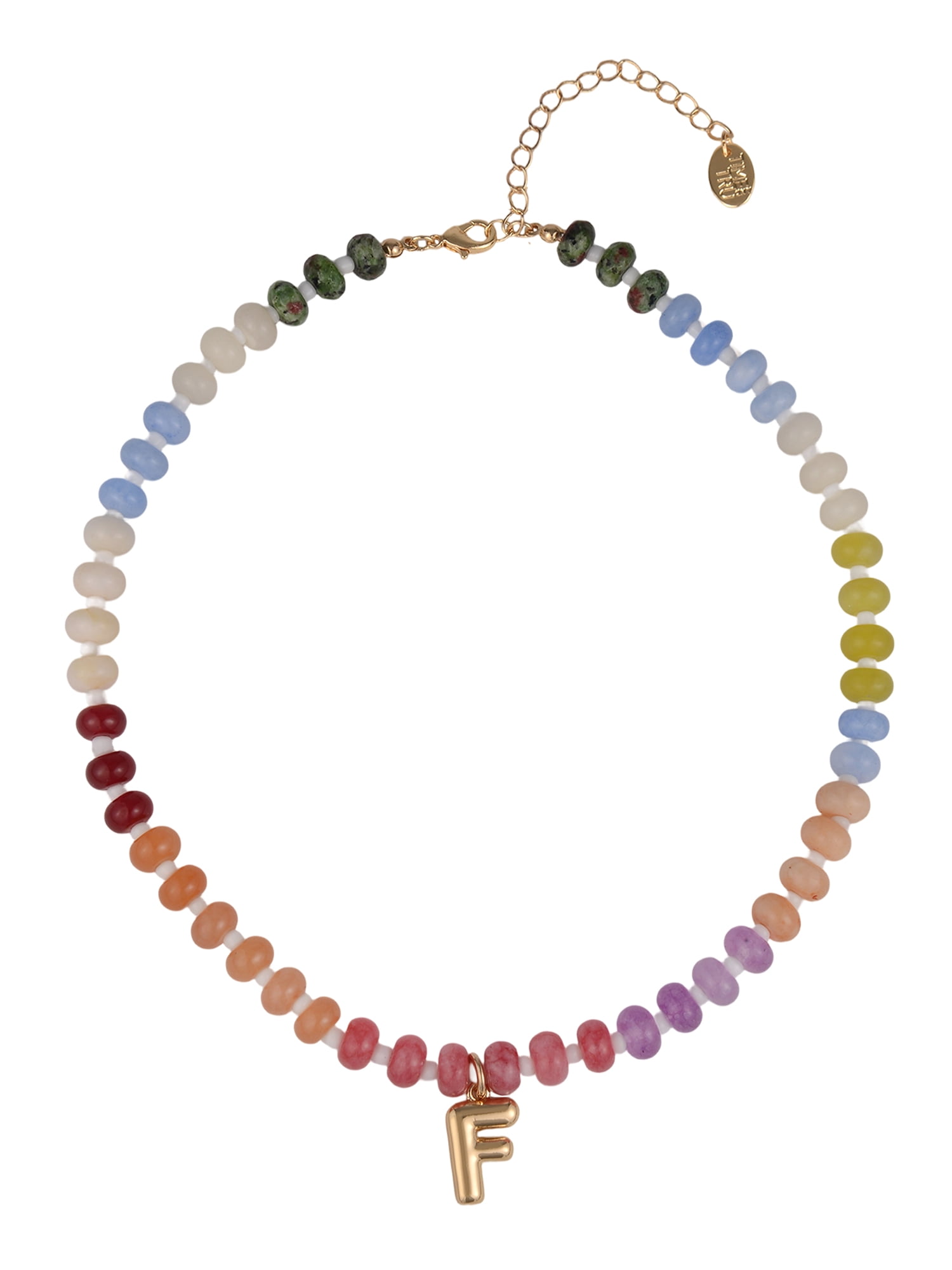 Time and Tru Goldtone Multicolored Bead Initial "F" Necklace