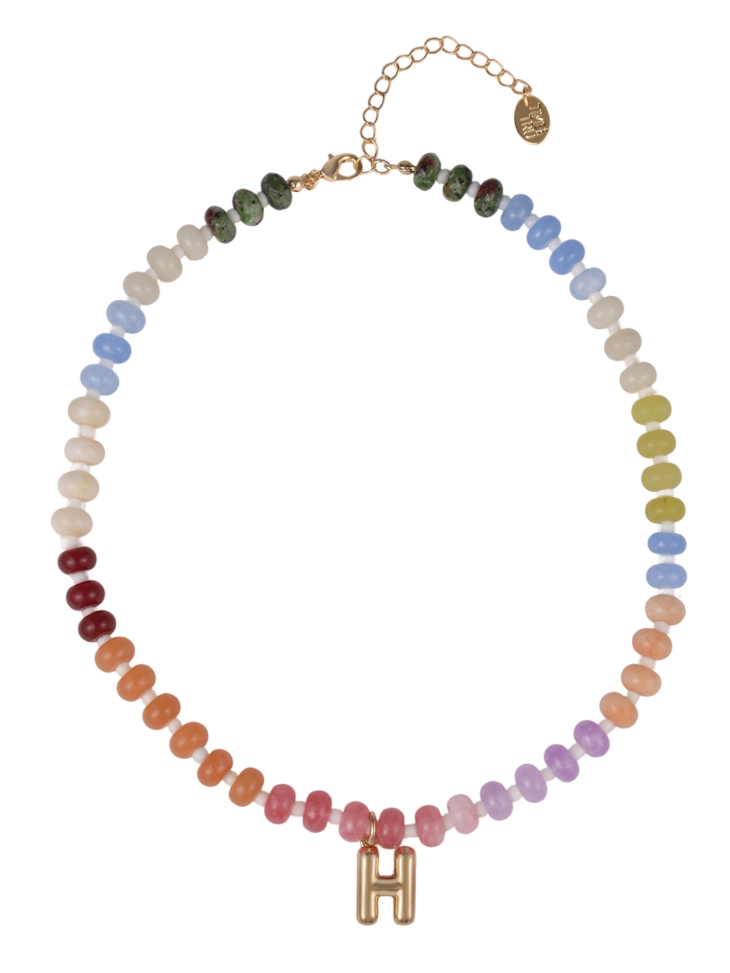 Time and Tru Goldtone Multicolored Bead Initial "H" Necklace
