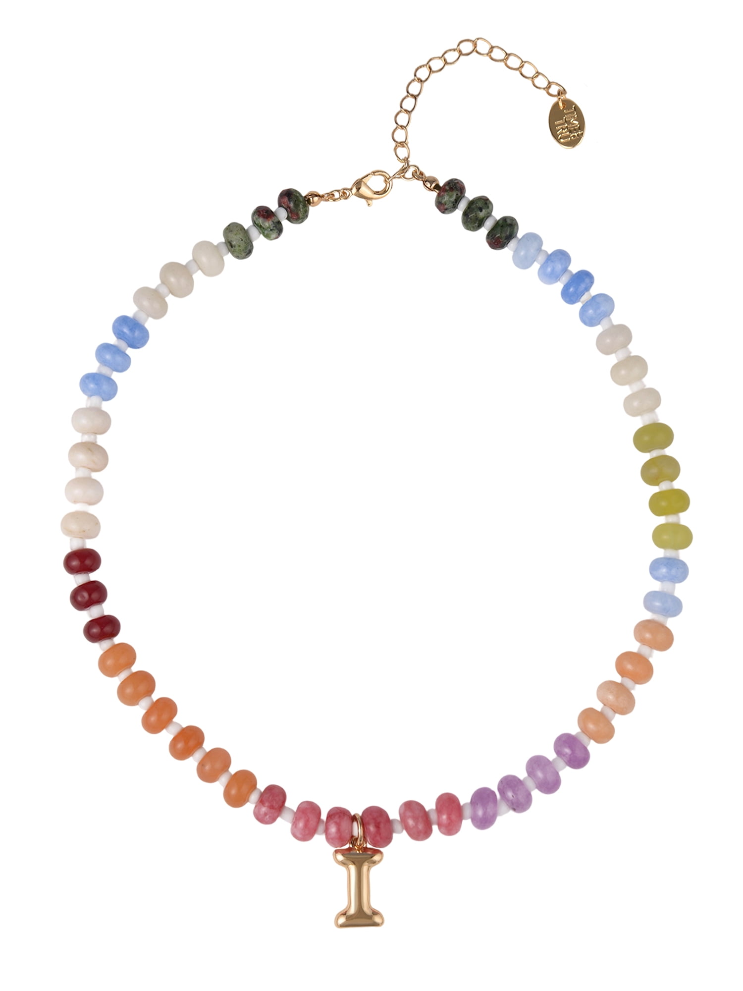 Time and Tru Goldtone Multicolored Bead Initial "I" Necklace