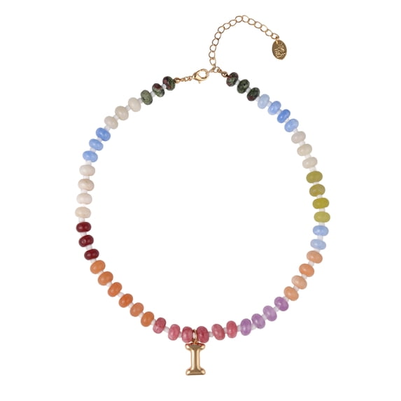 Time and Tru Goldtone Multicolored Bead Initial "I" Necklace