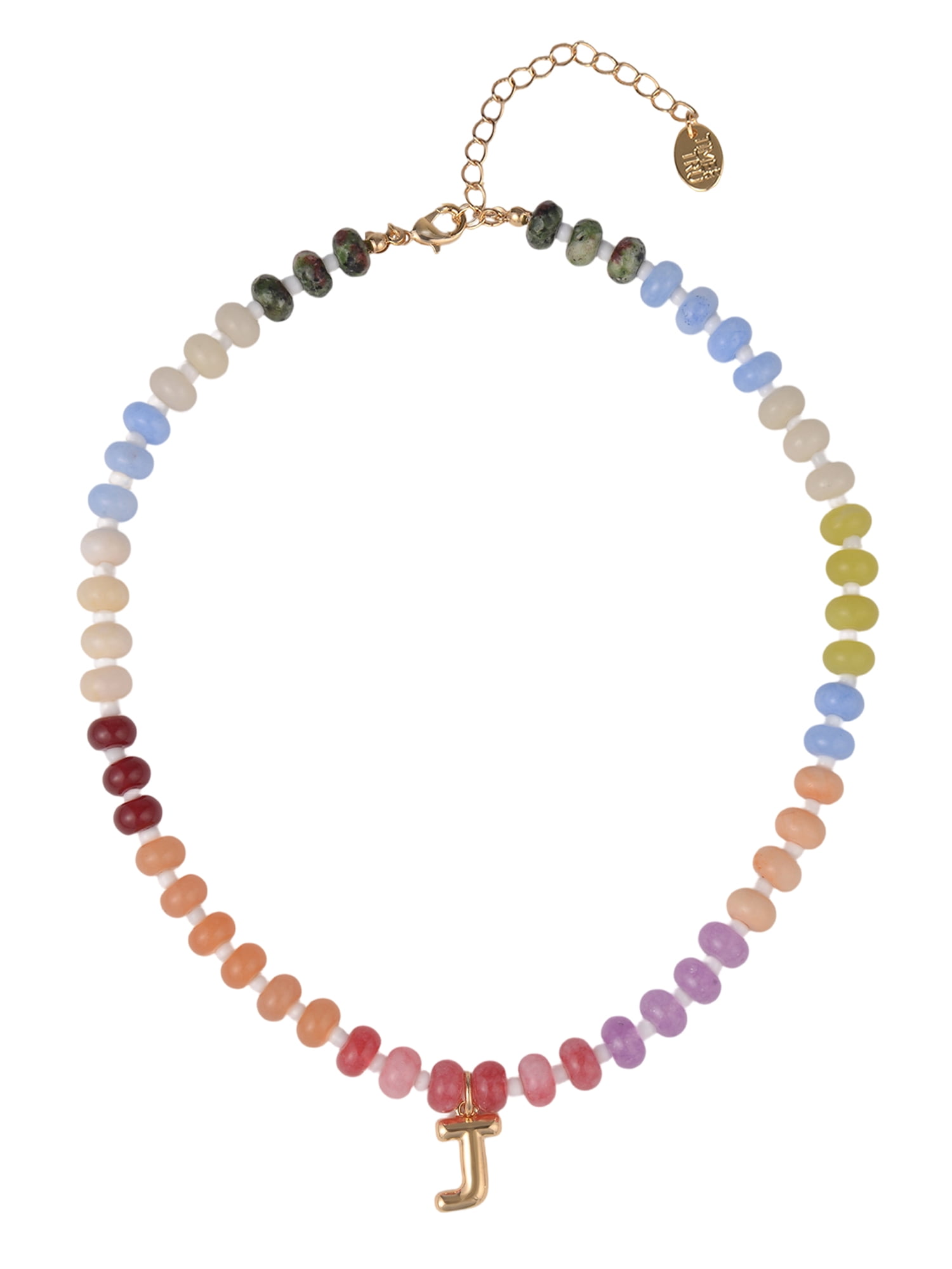 Time and Tru Goldtone Multicolored Bead Initial "J" Necklace
