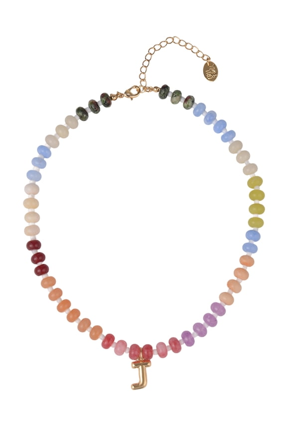 Goldtone Multicolored Bead Initial "J" Necklace