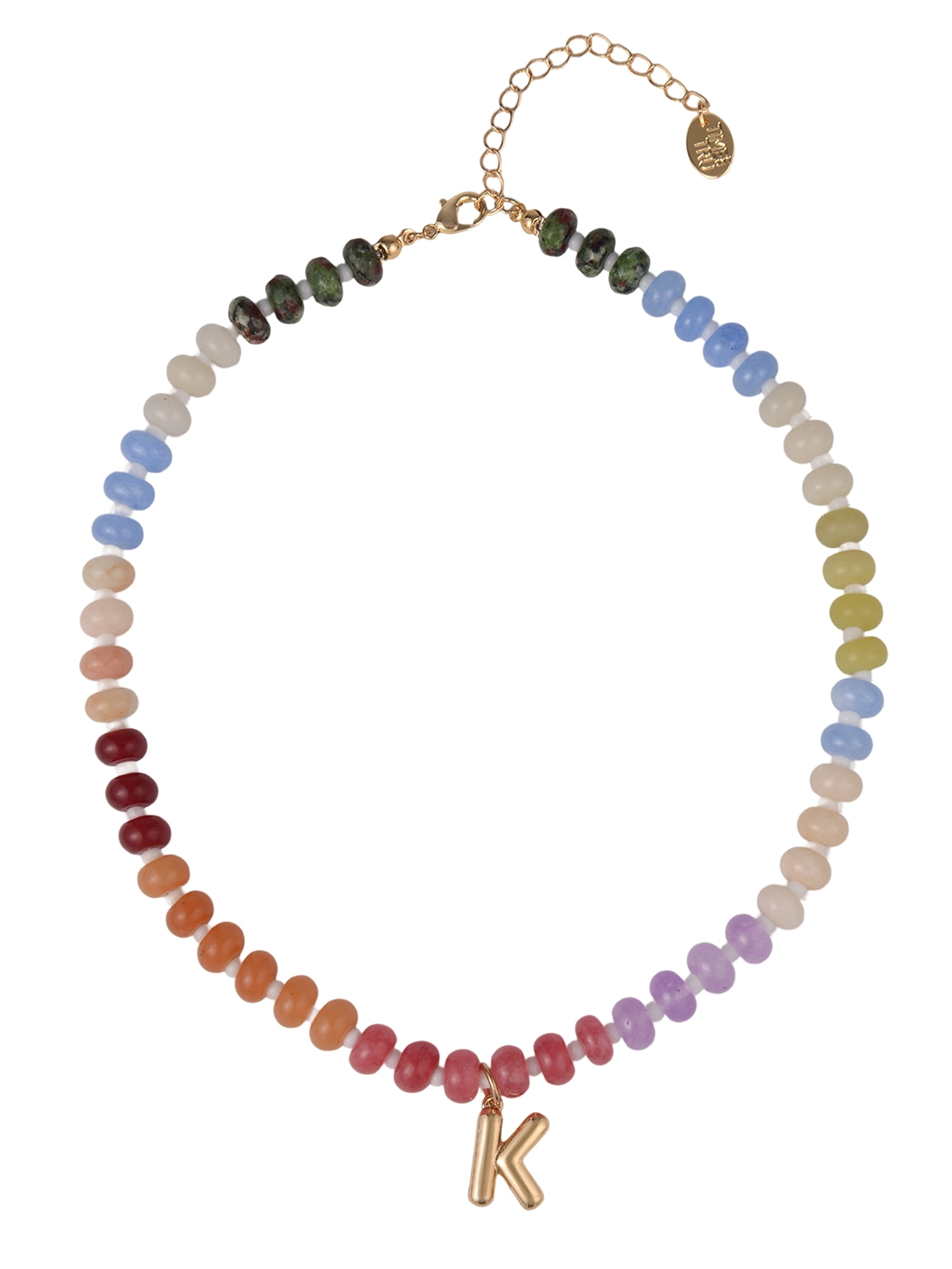 Time and Tru Goldtone Multicolored Bead Initial "K" Necklace