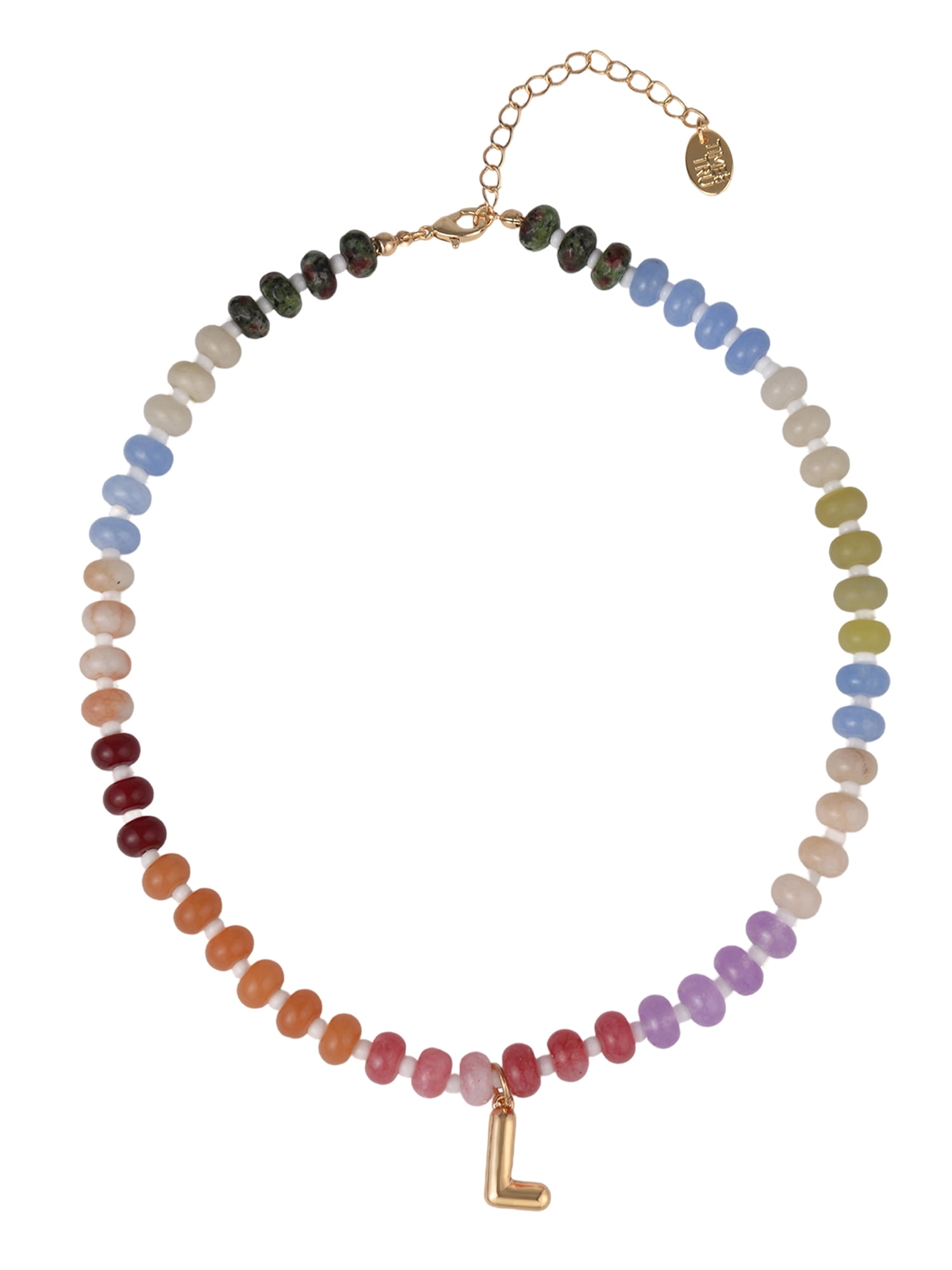 Time and Tru Goldtone Multicolored Bead Initial "L" Necklace
