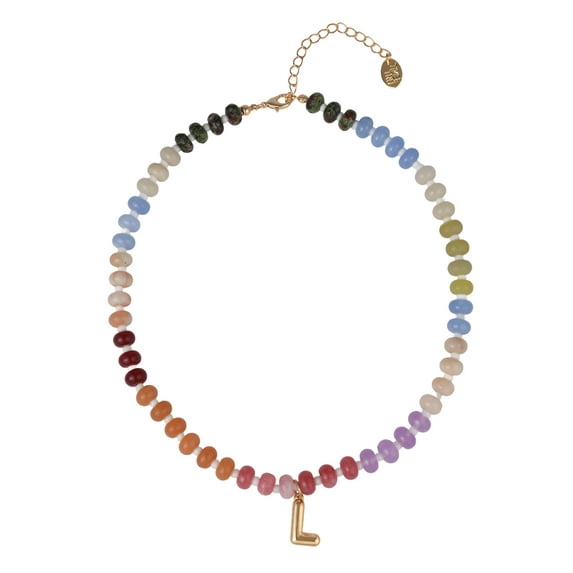 Time and Tru Goldtone Multicolored Bead Initial "L" Necklace