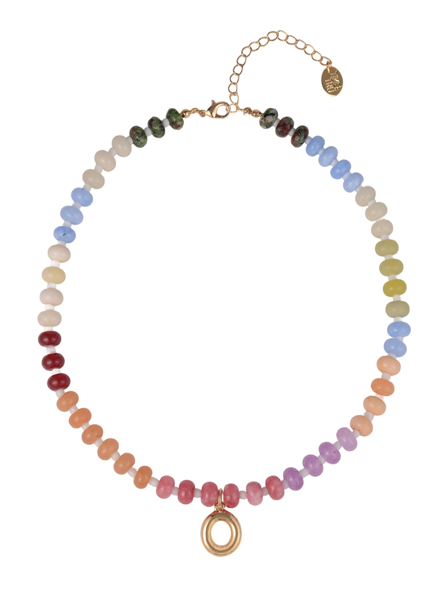 Time and Tru Goldtone Multicolored Bead Initial "O" Necklace