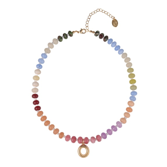 Time and Tru Goldtone Multicolored Bead Initial "O" Necklace