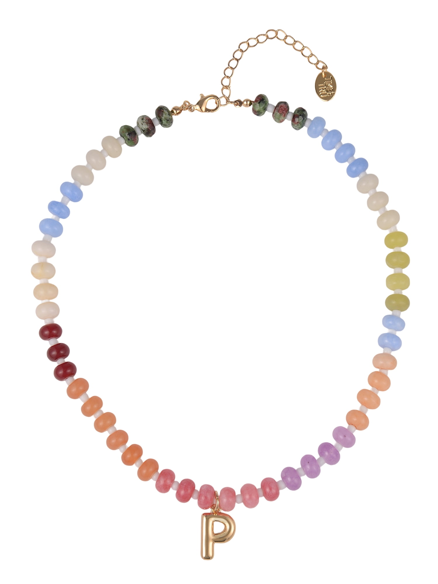 Time and Tru Goldtone Multicolored Bead Initial "P" Necklace