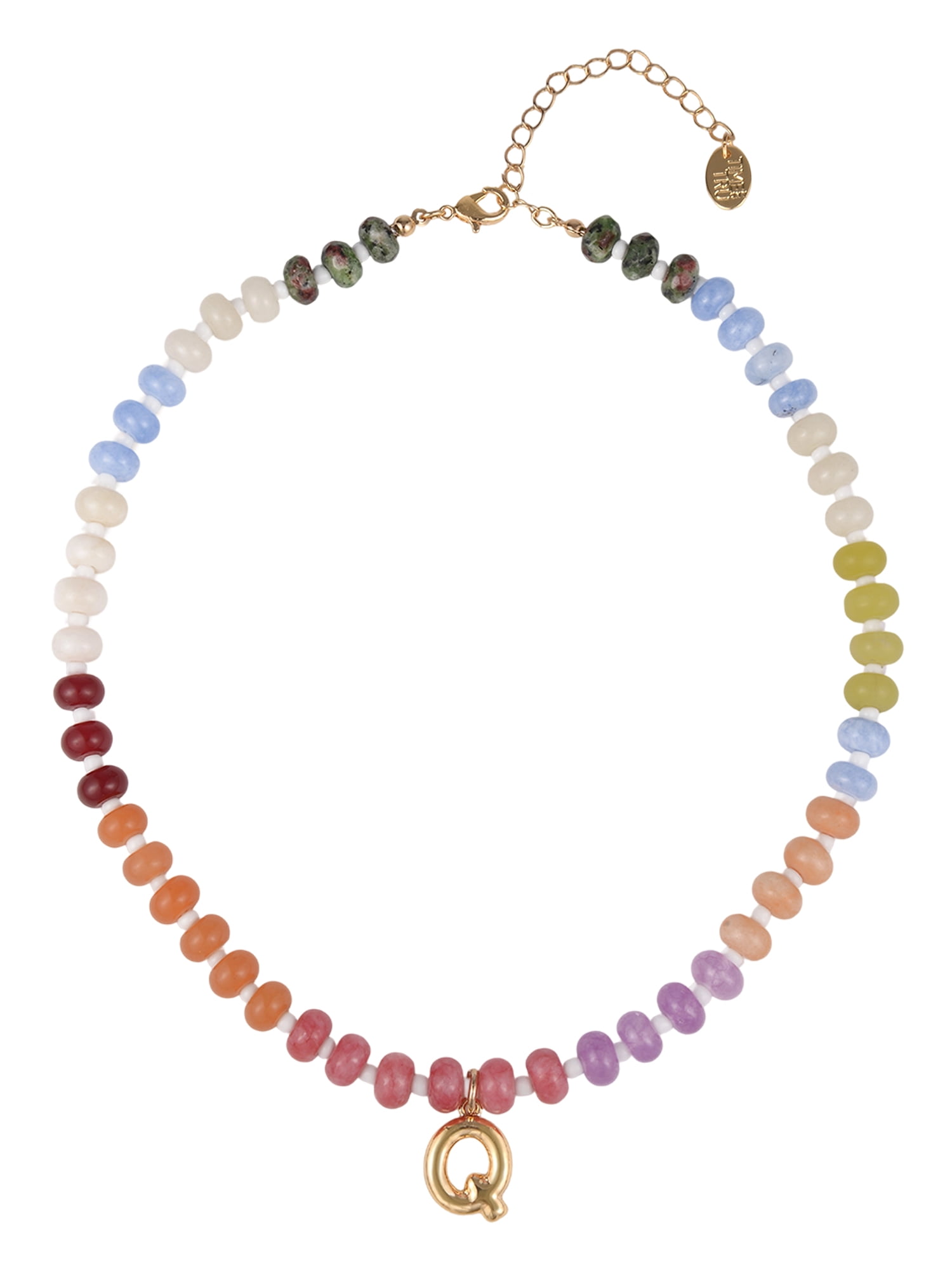 Time and Tru Goldtone Multicolored Bead Initial "Q" Necklace