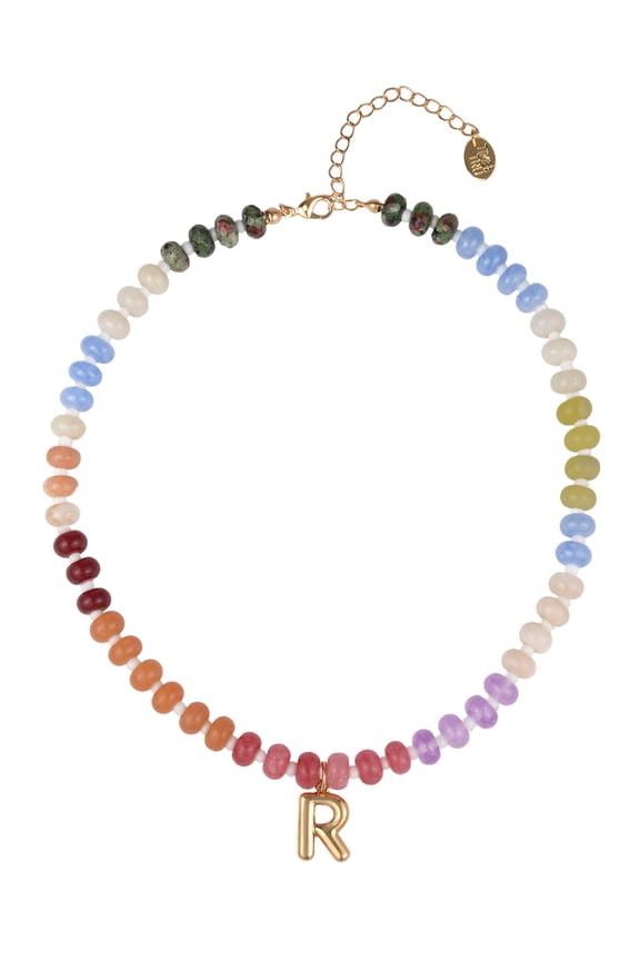 Goldtone Multicolored Bead Initial "R" Necklace