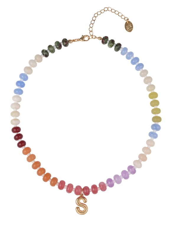 Goldtone Multicolored Bead Initial "S" Necklace
