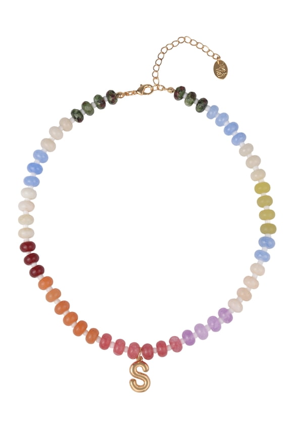 Goldtone Multicolored Bead Initial "S" Necklace