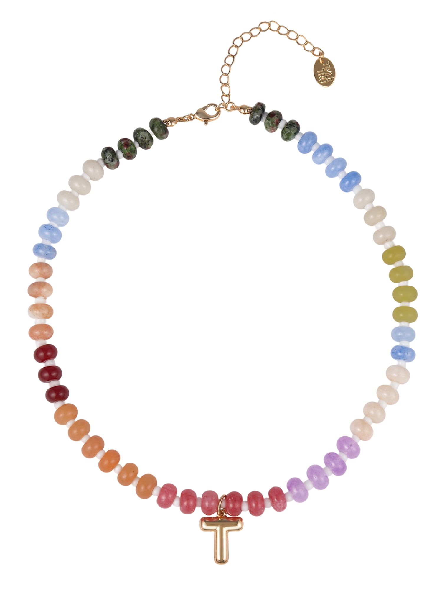 Time and Tru Goldtone Multicolored Bead Initial "T" Necklace