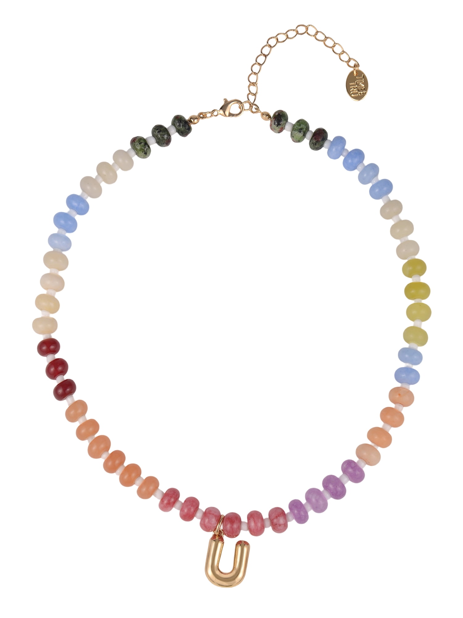 Time and Tru Goldtone Multicolored Bead Initial "U" Necklace