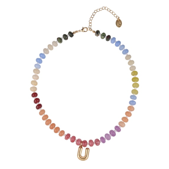 Time and Tru Goldtone Multicolored Bead Initial "U" Necklace