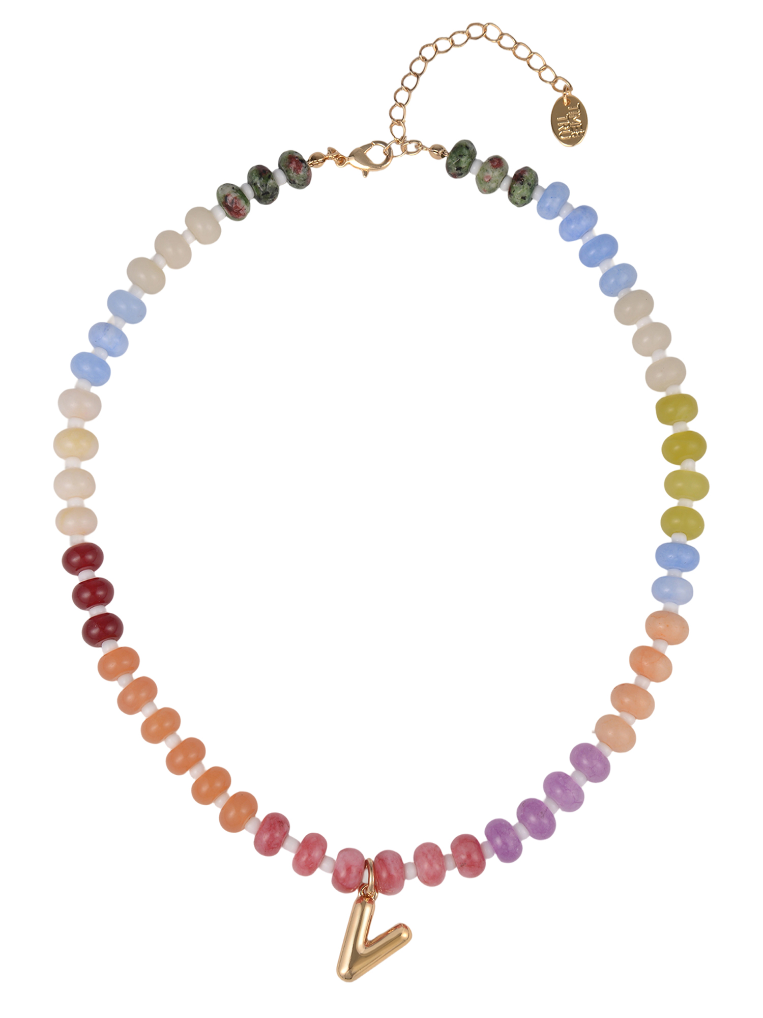 Time and Tru Goldtone Multicolored Bead Initial "V" Necklace