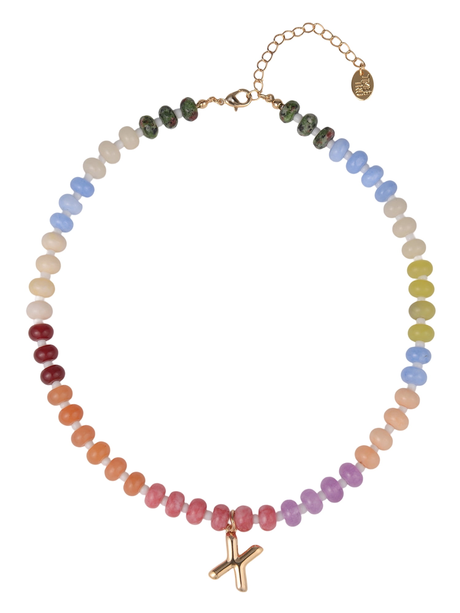 Time and Tru Goldtone Multicolored Bead Initial "X" Necklace