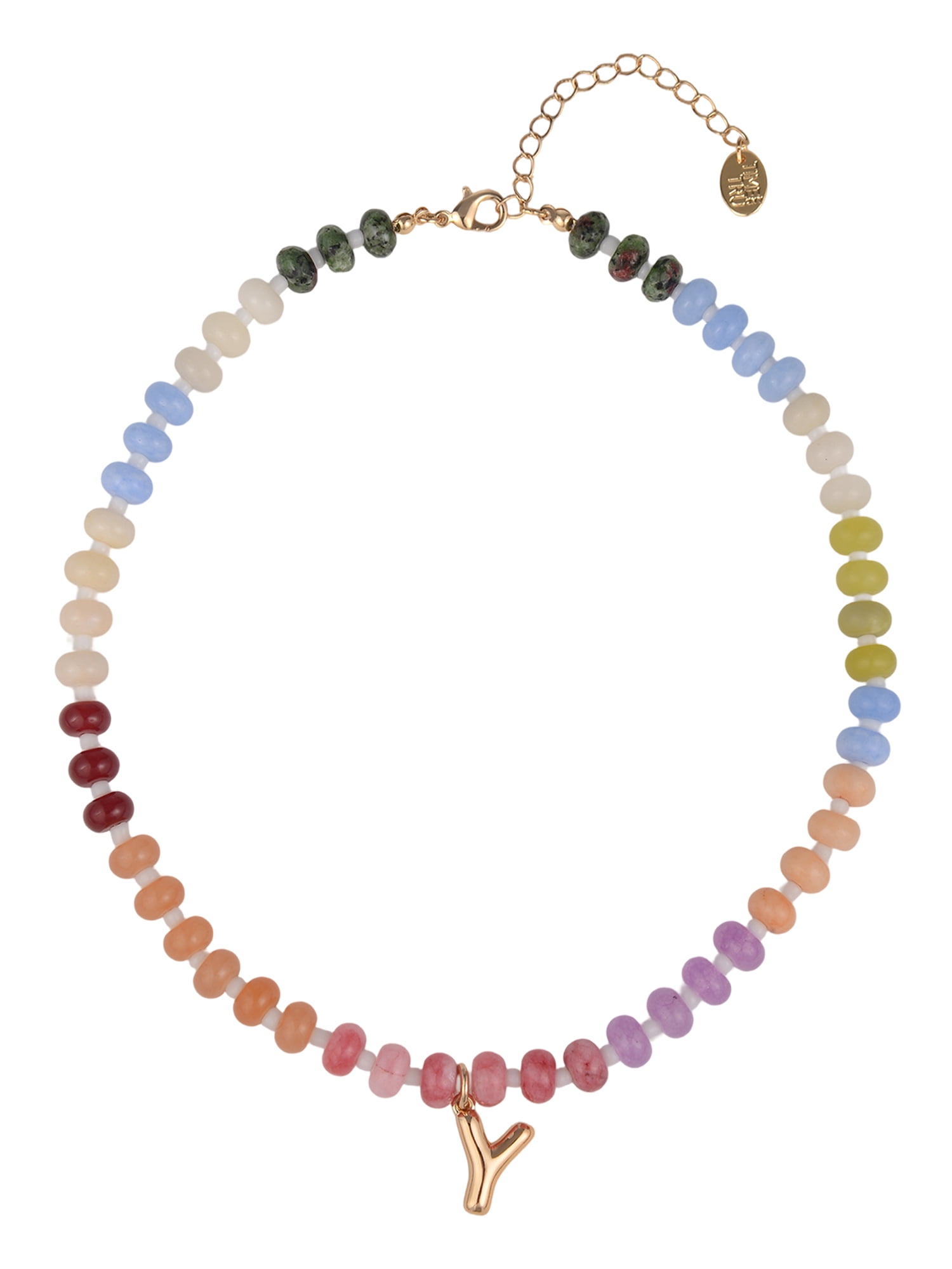 Time and Tru Goldtone Multicolored Bead Initial "Y" Necklace