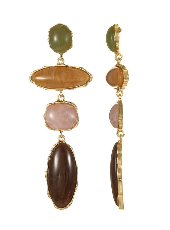 Womens Gold Tone Multicolor Stone Dangle Earrings