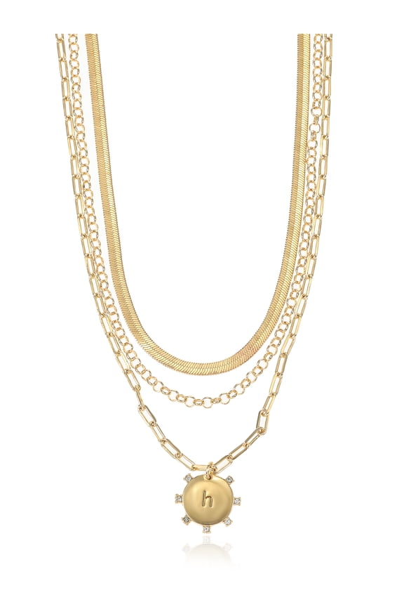 Goldtone Necklace, 3 Piece, Initial H